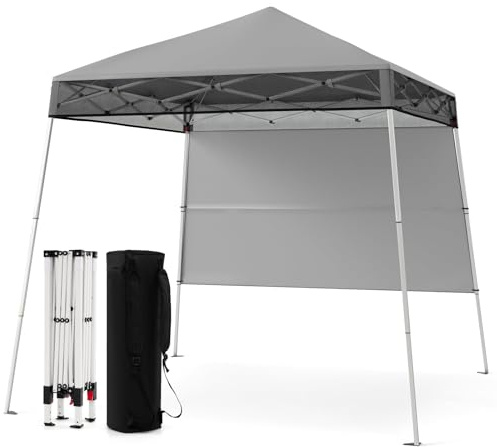 FANTASK Partyzelt, Gartenzelt Höhenverstellbar mit Seitenwand & Bodenhaken, Wasserdicht & Sonnenschutz, 2x2 m Pop up Faltpavillon mit Tasche für Garten & Party (Grau)