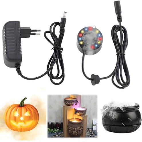 Mineup Ultraschall Vernebler, Mini nebelmaschine mit 12 LED-Licht, 350ml/H Bunter Nebelhersteller, Ultraschall-Nebelmaschine, 24V Zimmerbrunnen für Halloween Pumpkin,Hexentopf, Teich, Garten | 350ml/H Bunter Nebelhersteller, Ultraschall-Nebelmaschine, 24V Zimmerbrunnen für Halloween Pumpkin,Hexentopf, Teich, Garten
