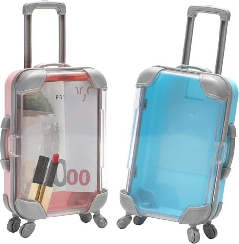 CXWFLM 2 Stück Mini Koffer Geschenkbox mit Rollen & Griff – Reisegutschein Verpackung, Urlaubskasse Spardose, Mini Koffer Box für Geburtstag, Hochzeit & Reisegeschenk