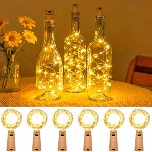 kolpop 6 Stück LED Lichterkette mit Batterie, 2M 20LED Mini Lichterkette für Außen/Innen Deko Flaschenlichter DIY, Party, Hochzeit,Weihnachten-Warmweiß