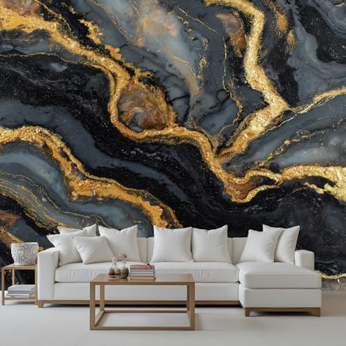 Wlujhia Fototapete Schwarz Gold Marmor Muster Tapete Modern Abstrakt Kunst Fototapeten Vliestapete Modern Wandtapete Tapete Wandbild Bild Tapeten Wandtapete für Wohnzimmer Schlafzimmer 150x105 cm