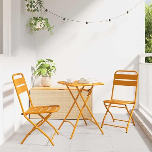 Frdhee Gartenstuhl, Bistrostuhl, Außen Terrassenstühle, Garten Klappstuhl 2 pcs Senf 55 x 56,5 x 91cm Stahl Für Schwimmbad Ferienhäuser Pensionen