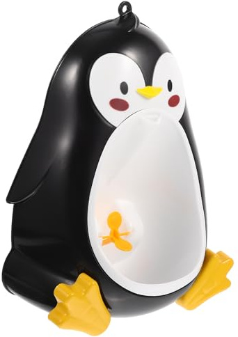 TOYANDONA Orinatoio da Addestramento per Ragazzi Muro Forma di Pinguino Vasino da Toilette con Ruota Rotante e Grande Capacità Design Cartoon per Spazi Bagno Compatti