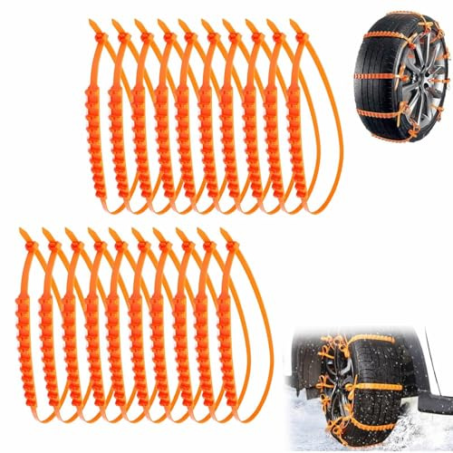 Cadena de Nieve para Coche, Cadenas Antideslizantes para Neumáticos de Nieve, Cadenas de Emergencia para Coche, Cadena de Seguridad Ajustables, Antideslizantes (20 Piezas)