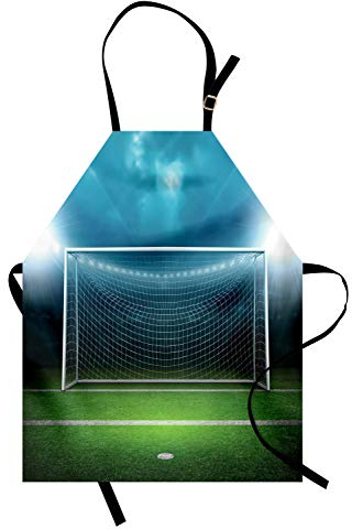 ABAKUHAUS Fußball Kochschürze, Soccer Goal Post Sportbereich Gewinner Verlierer Linie Flutlicht Best Team Finals Spiel Theme, Farbfest Höhenverstellbar Waschbar Klarer Digitaldruck, Grün Blau