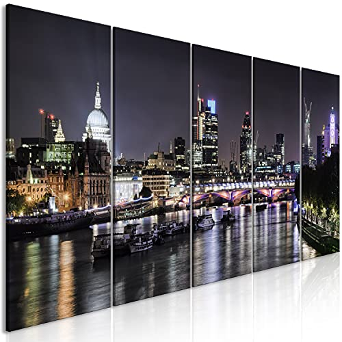 B&D XXL - Wandbilder XXL London 150x60 cm Vlies Leinwandbild 5 Teilig Kunstdruck modern Wandbilder XXL Wanddekoration Design Wand Bild - City Stadt Panorama England d-B-0336-b-m