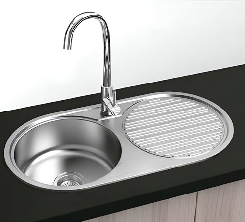 Londres - Fregadero de Encastrar Redondo 84x44 | 1 Seno y 1 Escurridera | Acero Inoxidable Aisi 304 |