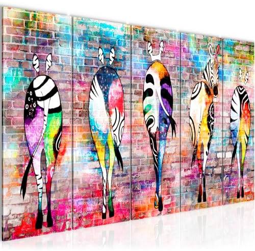 Runa Art Wandbild XXL Zebra Wohnzimmer Schlafzimmer 200 x 80 cm Bunt 5 Teilig - Made in Germany - 034055a