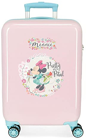 Disney Minnie Florals Kabinentrolley, Rosa, 38 x 55 x 20 cm, Hartplastik, seitlicher Kombinationsverschluss, 34 l, 2 kg, 4 Räder, Handgepäck