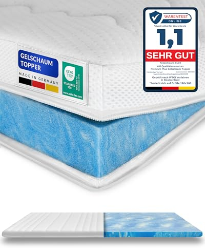 8 cm hoch - Premium Plus Gelschaum-Topper 90x220cm mit RG 50 - Hochwertiger Lyocell-Bezug - Antirutschfunktion - Umlaufendes Klimaband - Gel-Topper 90 x 220 8cm