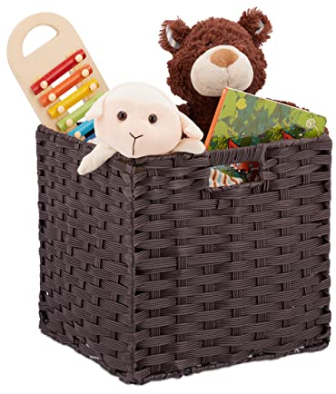 Relaxdays Aufbewahrungskorb, quadratischer PP-Korb für Bad u. Kinderzimmer, Regalkorb geflochten, 31x32x30 cm, braun