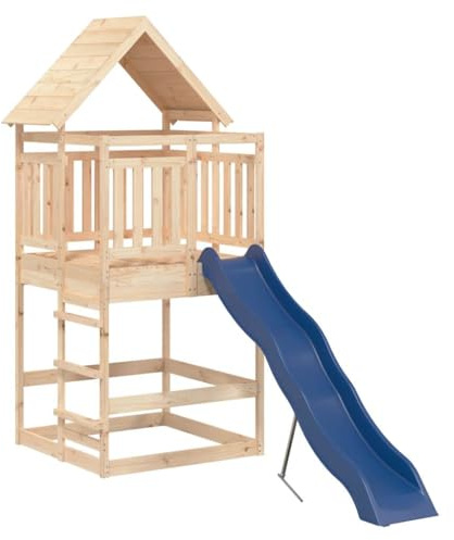 vidaXL Outdoor Playset, Garden Playhouse with Wave Slide, Play Tower for Age 4 and Over, Wooden Playground Equipment, Solid Wood Pine