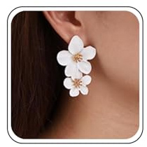 Cimenexe Böhmische Harz Blume Ohrringe Weiß Kunststoff Blume Baumeln Ohrringe Floral Blütenblatt Ohrstecker Schmuck Für Frauen Und Mädchen