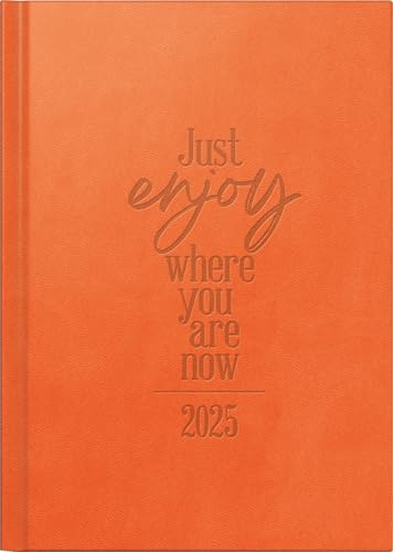 rido/idé bokkalender modell futura 2 (2025) Just Enjoy, 2 sidor = 1 vecka, A5, 176 sidor, konstläderomslag trend, orange
