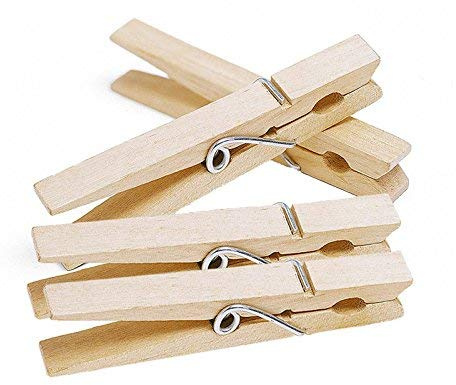 Hardwood Clothes Pegs with Metal Coil Spring for Firm Grip, Contoured to Prevent Leaving Marks on Clothing, This Pack Include 48 Pegs Ideal for Outdoor and Indoor Use