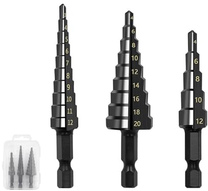 Okaywork 3 Pezzi acciaio ad alta velocità Trapano in Titanio,punta conica trapano Punte a Gradini All-in-One Power Drill,Punte Coniche,Fresa Conica per metallo Trapano Gradini,3-12/4-12/4-30mm (nero)