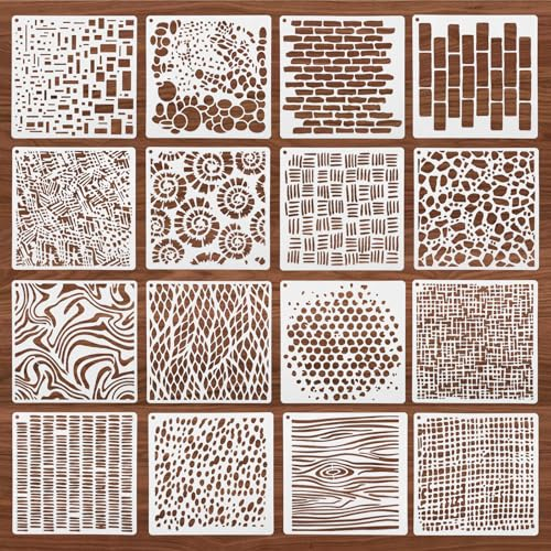 Molain 16 Stück Malerei Schablonen, Textilgestaltung, Journal Planer Schablonen Kunststoff Wiederverwendbares für Scrapbooking, Kekse Fliesen Möbel Wand Boden Dekoration DIY (Stil B)