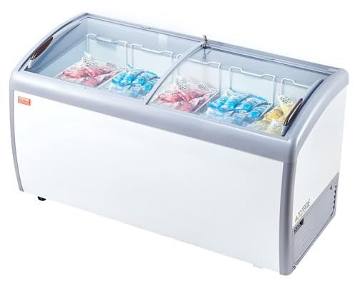 VEVOR Vitrine Réfrigérée à Crème Glacée Commerciale, Comptoir à Glace 460 L, Congélateur Mobile avec Dessus en Verre, 5 Paniers Métalliques, 2 Portes Coulissantes en Verre, Roulettes Verrouillables