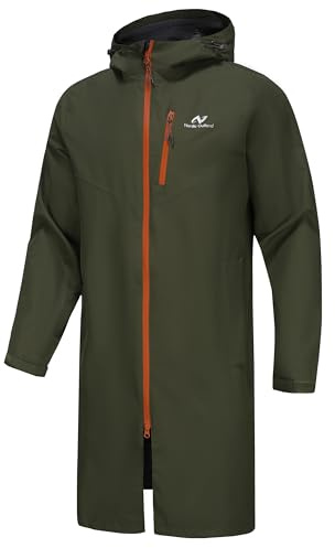 NORDIC OUTLAND Chaqueta impermeable para hombre, impermeable, transpirable, larga con forro de malla con capucha (FR/ES, Letras, M, Regular, Regular, Army Green)