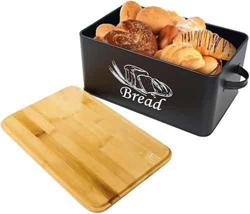 LXYDPZ Contenitore per Pane Creativo per controsoffitti, Contenitore per Pane in Metallo di Grande capacità per riporre Il Pane con Manico e portapane con Coperchio in Legno (Nero)