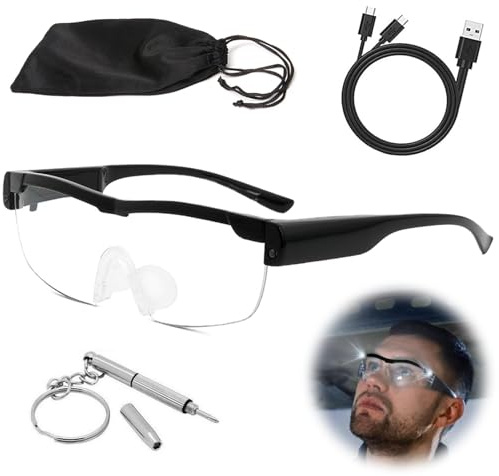 Bettinay Magnifying Glasses with Light, Rechargeable Led Reading Magnifying Spectacles for Reading Craft Work Hobbies