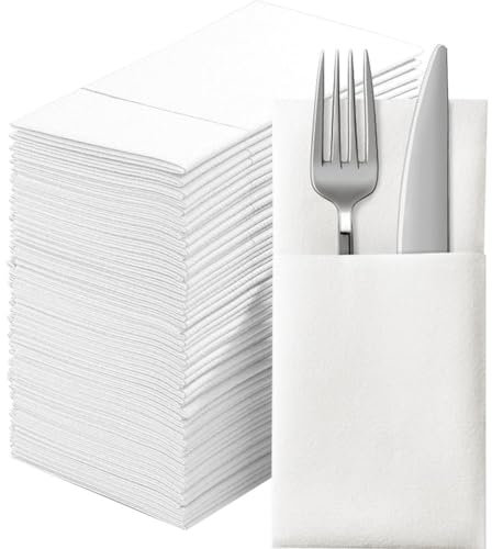 Serviettes De Table Jetables en Tissu, 50 Pièces, Pré-pliées, pour Argenterie, Poche pour Couverts Intégrée, pour Fête, Restaurant, Mariage