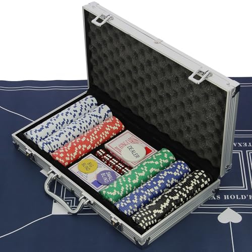 Casino Poker Set Texas Hold'em Game 11.5g Profesional Chips Deck Cards & Dice in Aluminium Case 100/300/500pc Complete (300pc Set)