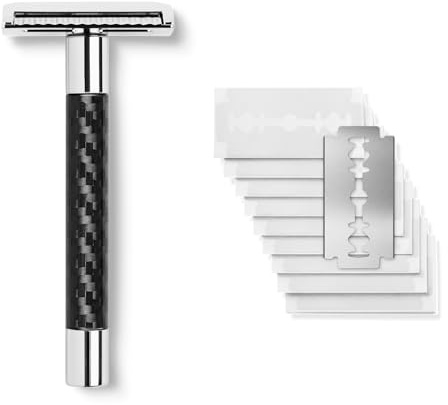 Störtebekker® Premium Rasierhobel 'Solingen' Carbon - inkl. Rasurguide [+ 10 Störtebekker Klingen] - Geschenkidee - Nassrasierer Set in Premium-Qualität aus Edelstahl - Made in Germany