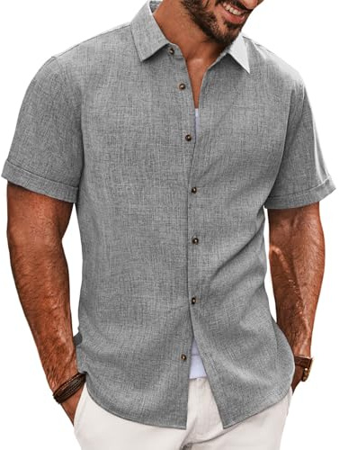 PJ PAUL JONES Hemd Herren Kurzarm Strandhemd Sommerhemd Freizeithemden für Männer (Hellgrau, XL)
