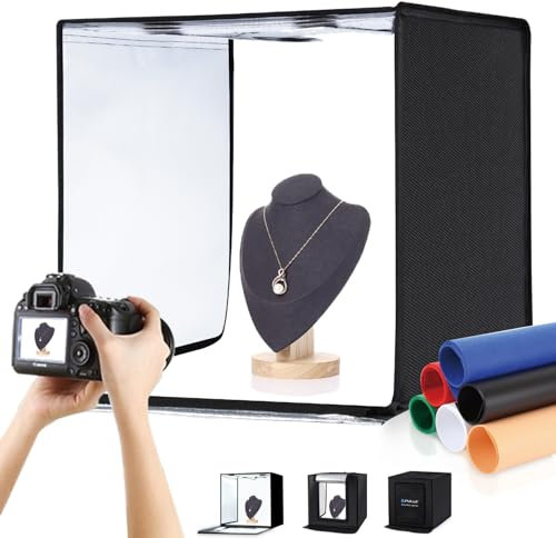 PULUZ Kit Studio Photo Box, 60x60cm Scatola Luce Portatile Grande per la Fotografia di Prodotti Tenda Luminosa 5500K Dimmerabile illuminazione LED Bianco con 6 Teli Sfondo