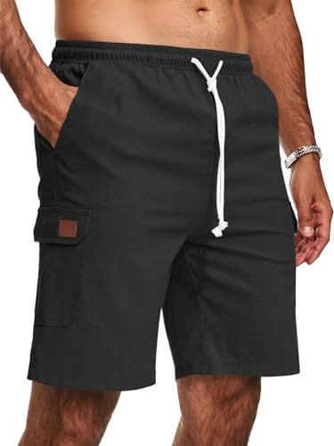 Zetieny Shorts för män linne sommar bermuda shorts cargo casual shorts med fickor, svart, S