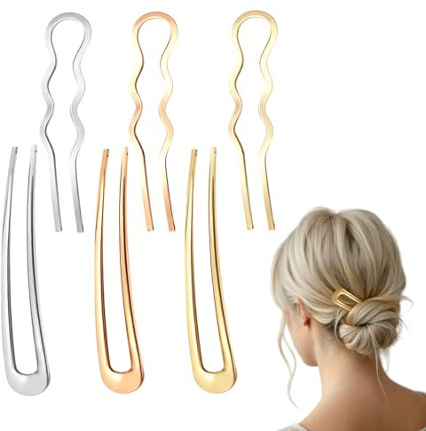 6 Stück Französische Haarnadel, Silber U Förmige Haarnadeln, Haarklammer Hochsteckfrisuren Frisurenhilfe Gold Haargabel Vintage Haarnadeln Groß für Frauen Mädchen ängeres und dickeres Haar