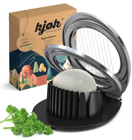 kjøk Premium Cortador de huevos, hilos de acero inoxidable, marco de aleación de zinc - Divisor de huevos profesional para mozzarella, champiñones, frutas blandas y verduras, lavavajillas