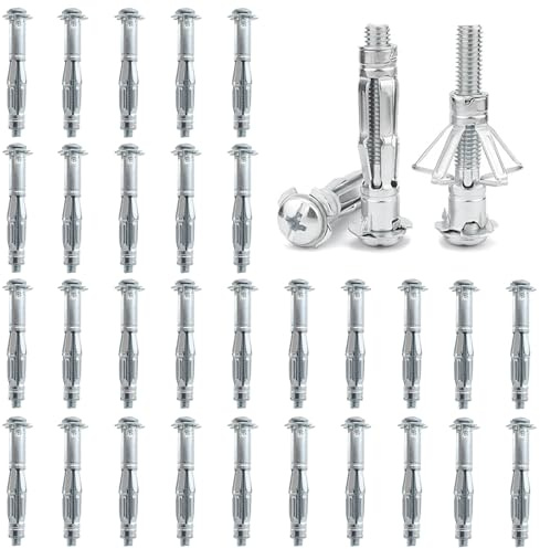 DAIRYCOF Lot de 30 fixations pour plaques de plâtre - Écrous d'expansion en métal robuste pour plaques de plâtre, carreaux et cloisons - Fixation sur rails de rideaux, étagères, luminaires (30, M5 x