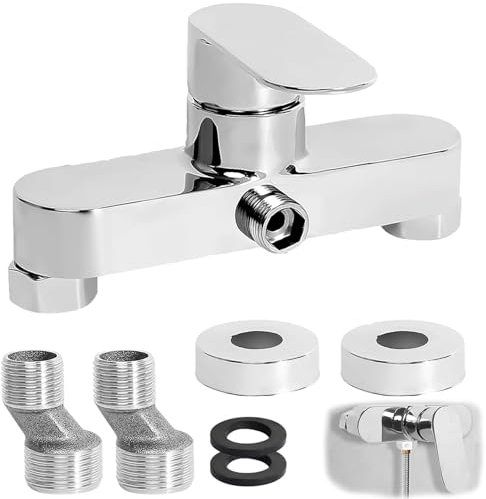 Miscelatore Doccia, Miscelatore Monocomando Doccia Esterno, Argento Rubinetto Doccia Da Muro, con Cartuccia Ceramica, con Bocca G 1/2, Cromo