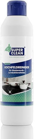 SUPER CLEAN Kochfeldreiniger für alle Glaskeramik- und Induktionskochfelder. Inhalt: 250 ml. Strahlende Reinigung und Pflege – entfernt Eingebranntes & Fett – Kennzeichnungsfrei, Umweltfreundlich