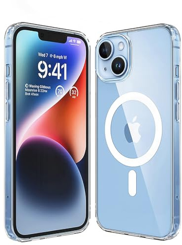 TEOPHA Magnetic Clear Case for iPhone 13/14 (6.1-Inch) Compatible with MagSafe, Shockproof Anti-Scratch Phone Bumper Cover for iPhone 13/14 - Clear