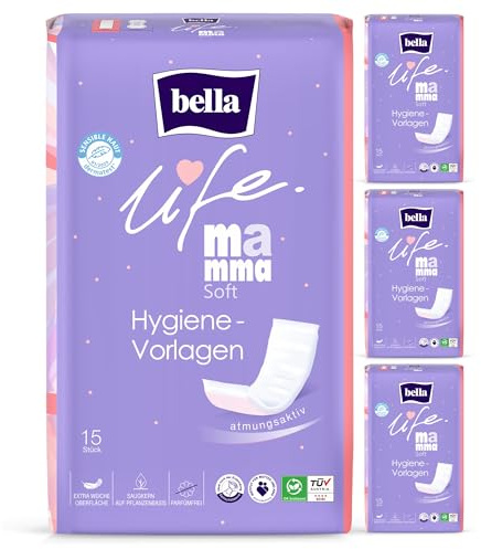 bella life Mamma Soft Vorlagen für Wöchnerinnen | dermatologisch getestet | Wochenbett Einlagen extra saugfähig, atmungsaktiv & parfümfrei | Wochenbett Binden im 4er Pack - 4 x 15 Stück