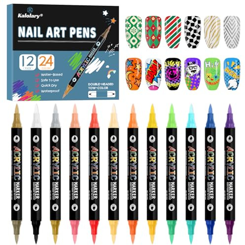 Kalolary 12 st 3D nagelkonst pennor set glitter nagel graffiti ritpenna nagellack pennor fin spets manikyrverktyg för målning naglar gör-det-själv nagelkonst skönhet prydnad för kvinnor flickor (24