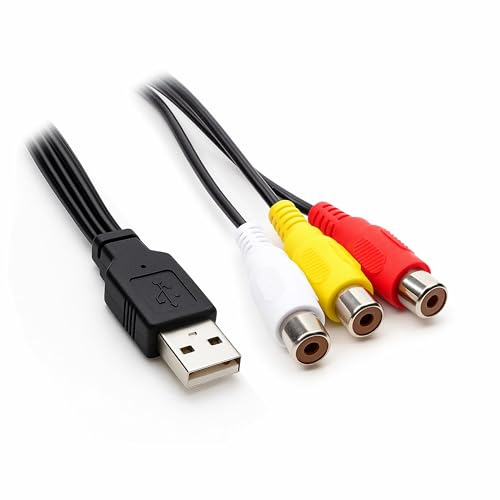 Bolwins O28 USB auf Cinch Kabel, USB 2.0 A Stecker auf 3x Cinch Buchsen (3RCA) AV Audio-Video Adapter, 150 cm, Plug & Play, TV/DVD/Set-Top-Box Anschluss, farbcodiert Rot-Weiß-Gelb