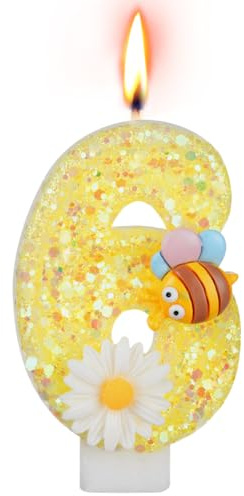Alaoo Geburtstagskerzen Zahlen 6, Gelb Schmetterling Zahl Kerzen für Kuchen | 3D Schmetterling Geburtstagskerzen,Kuchen Topper Dekoration Kuchendeko Geburtstag,Geburtstagskerzen für Geburtstagsdeko