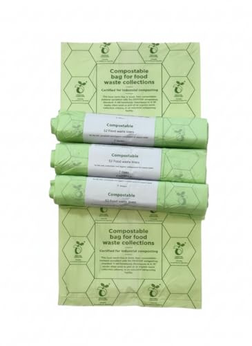 7L Compostable Food Waste Caddy Liners – Biodegradable Kitchen Bin Bags for Food Recycling – 100% Compostable (52 Liners per roll) 104 Liners