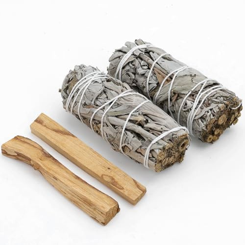 2 Weißer Salbei und 2 Palo Santo Premium Kalifornischer, Beseitigt Negative Energien, für spirituelle und energetische Rituale