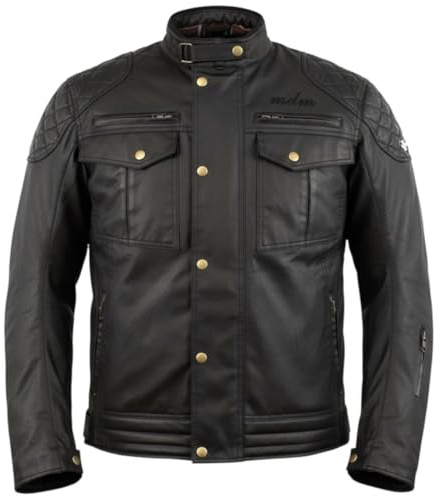 MDM Retro motorcykeljacka vintage vaxjacka vattentät med skydd Cruiser Cafe Racer svart, Vintage oliv svart, L