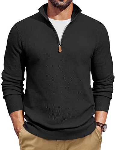 COOFANDY Mens Jumper Quarter Zip Pullover Mock Neck Knitted Sweater Basic | Jumpers for Men UK, 1/4 Zip Jumper, Warm Winterpullover, Work Sweater, Solid Pullover, Turtleneck Top, Basic, Casual, Classic