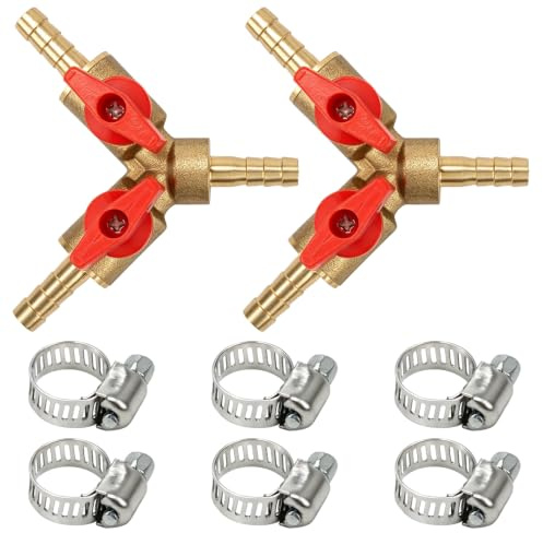 2 Stück 6mm 3 Wege Messing Schlauchverbinder Y Ventil mit Kugelhahn
