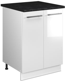 Vicco Meuble Bas sous-évier Fame-Line, Blanc Haute Brillance/Blanc, 60cm