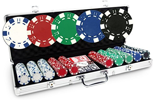 Malette Poker 500 Jetons Dice + 2 Jeux de Cartes + Bouton Dealer - Poker Set de 500 Jeton de Poker Dice (sans Valeur) - Jeu de Poker avec 500 jetons de Poker - Mallette Poker idéale pour Débuter