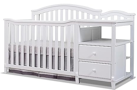 Sorelle Furniture Berkley Crib and Changer with Slat Panel Back Classic -in- Convertible Diaper Changing Table Non-Toxic Finish Wooden Baby Bed Toddler Childs Daybed Full-Size Nursery - White