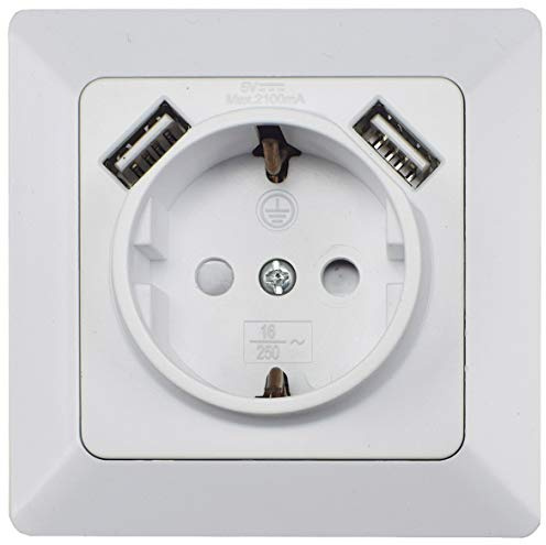 MILOS Unterputz Steckdose mit 2x USB Schutzkontakt-Steckdose 250V USB-Port 5V 2,1A Laden von Smartphone Tablet
